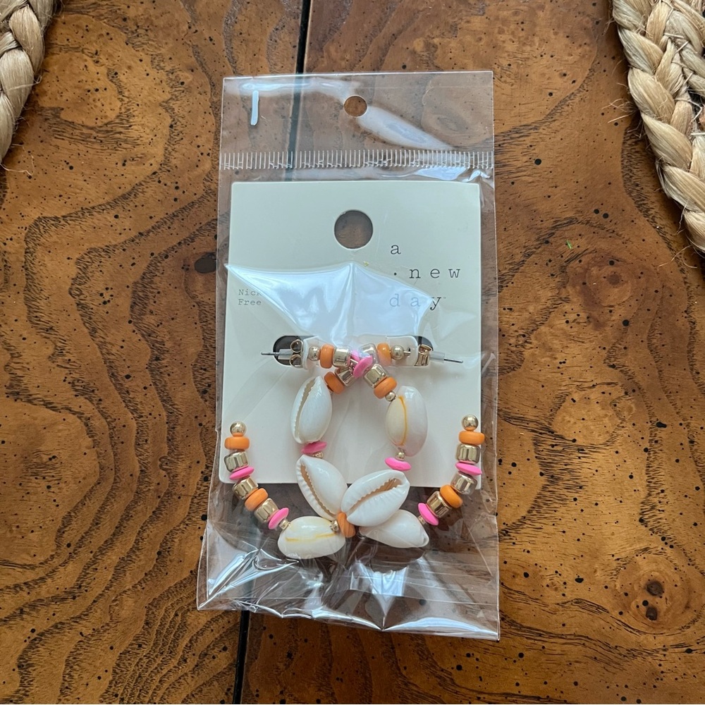 A New Day Hoop Shell Earrings - Pink and Orange